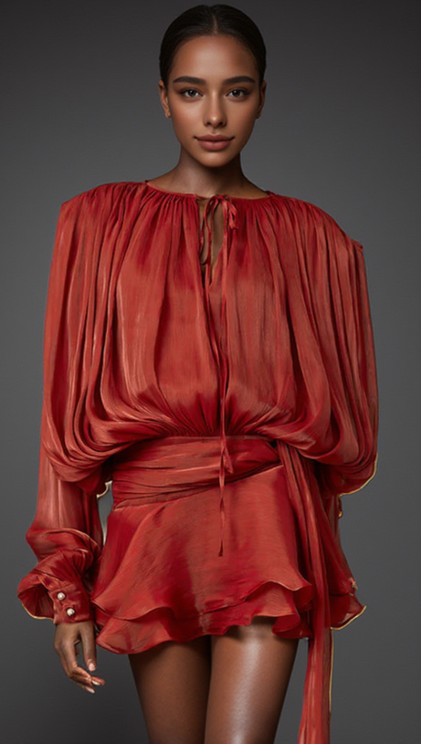 Rotes langärmliges Minikleid mit Schleife 