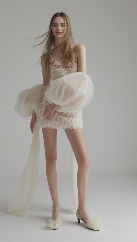 MINI ABITO IN ORGANZA CON PAILLETTES BIANCO