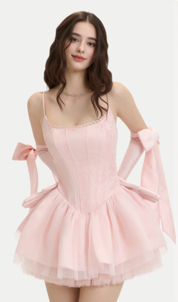 AIIZIE CELESTE LACE BOWKNOT BACKLESS MINI DRESS IN PINK - product image