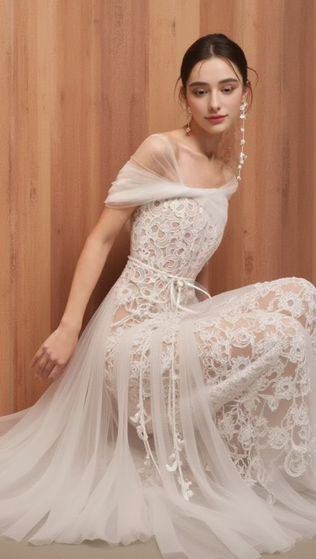 ELEGANT FAIRY CAPE DESIGN LACE LONG MIDI DRESS