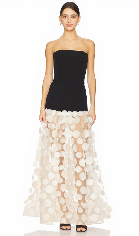 STRAPLESS A LINE MAXI DRESS APRICOT