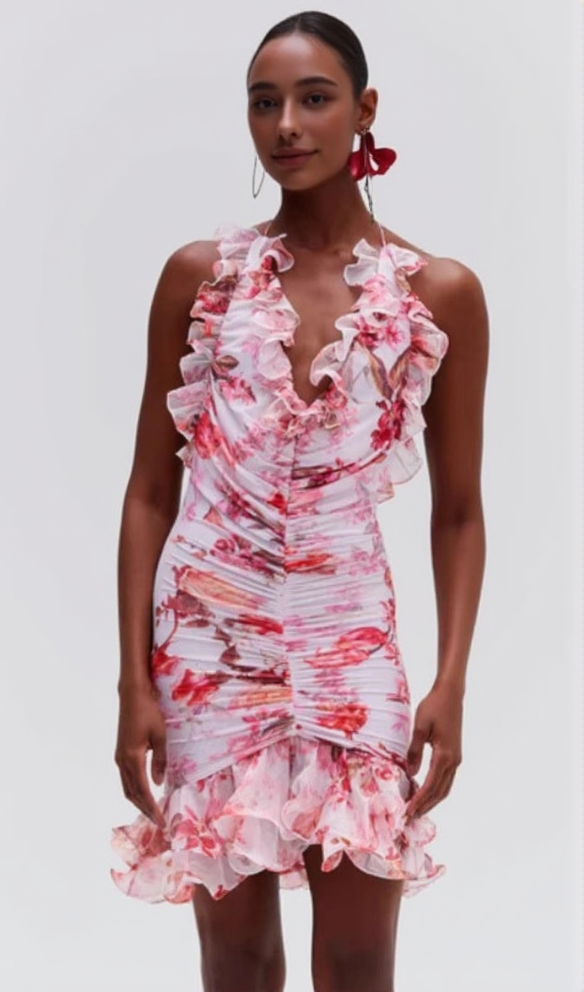 AIIZIE ARICES FLORAL STRETCH TULLE SLEEVELESS MINI DRESS - product image
