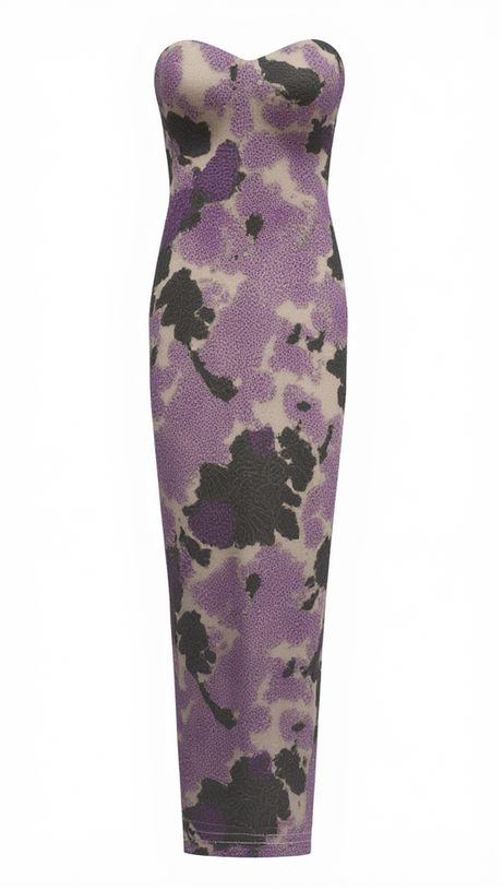 OFF-SHOULDER WITH 3D MESH EMBROIDERED SEQUINS MAXI DRESS PURPLE