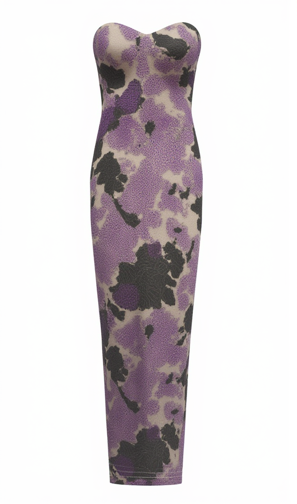 OFF-SHOULDER WITH 3D MESH EMBROIDERED SEQUINS MAXI DRESS PURPLE