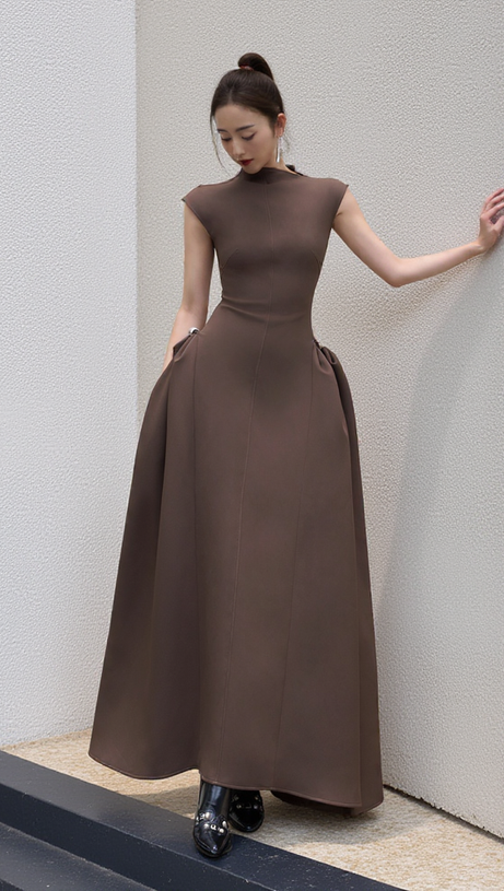 SKATER MAXI DRESS COFFEE