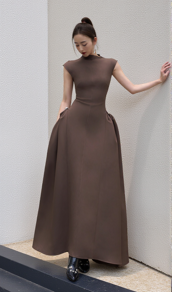 AIIZIE SKATER MAXI DRESS COFFEE - product image