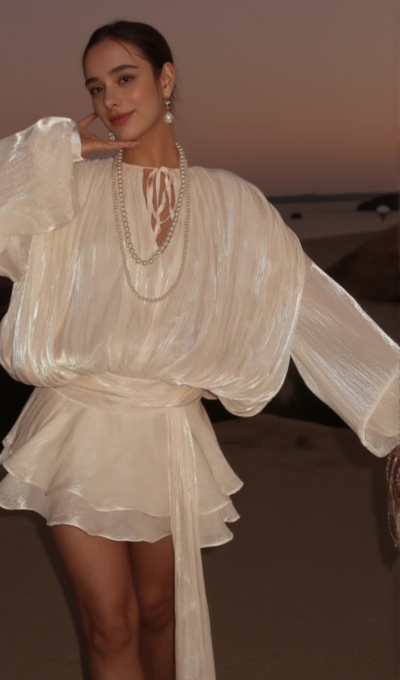 AIIZIE APRICOT LONG SLEEVE TIE MINI DRESS - product image