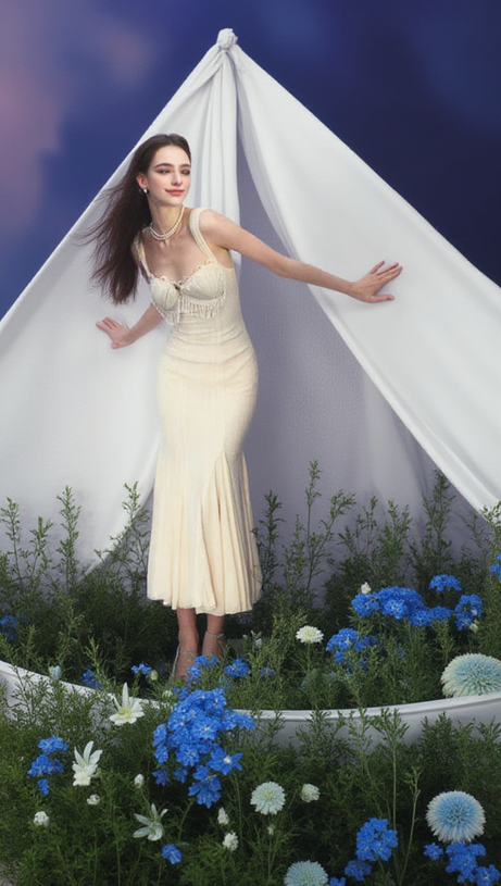 ATALANTA EMBELLISHED FLARED MIDI DRESS IN CREAM-WHITE