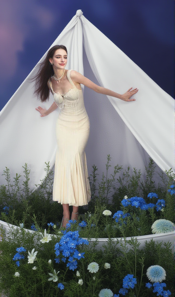 ATALANTA EMBELLISHED FLARED MIDI DRESS IN CREAM-WHITE