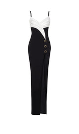 Two-tone crepe maxi dress with leg slit