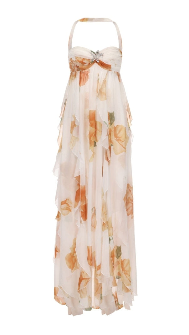 AIIZIE JOANNA FLORAL HALTER BACKLESS SPLIT MAXI DRESS - product image
