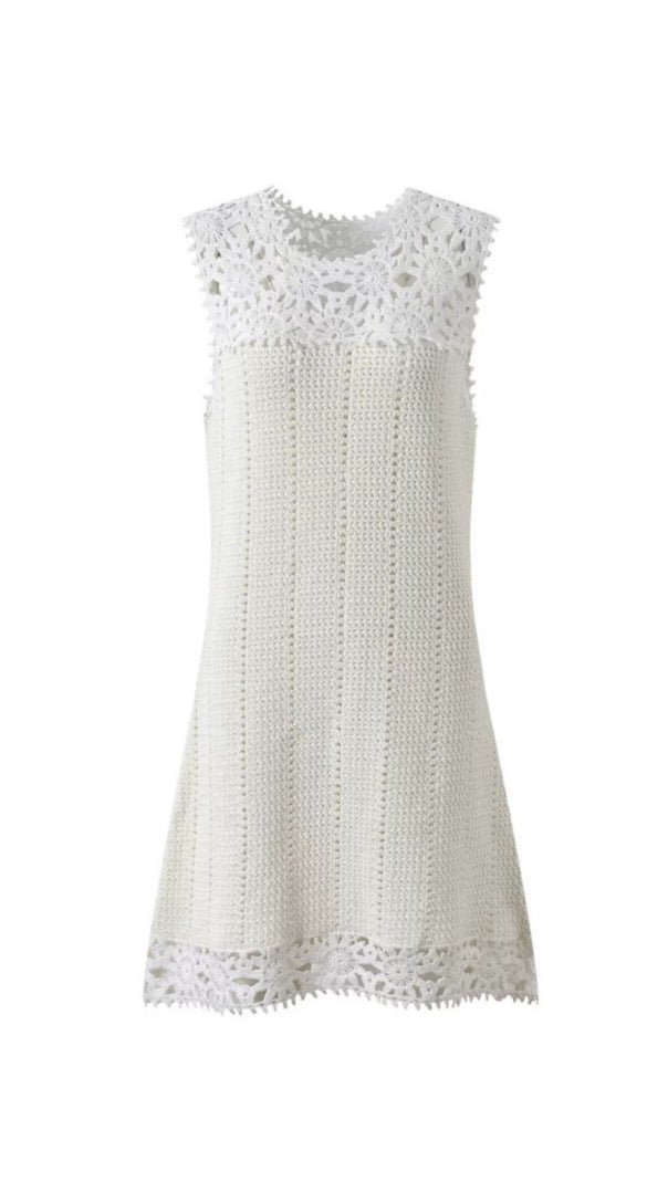 AIIZIE FLORAL CROCHET MINI DRESS IN WHITE - product image