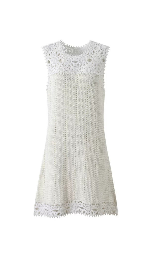 Floral Crochet Mini Dress in white