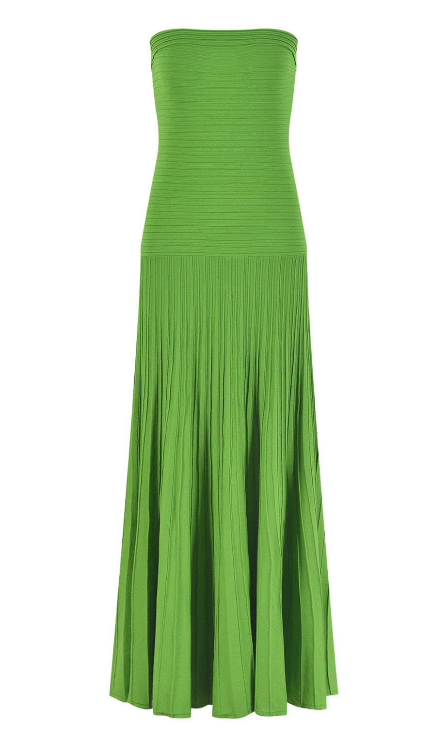 pleated belt chiffon strapless maxi dress in green