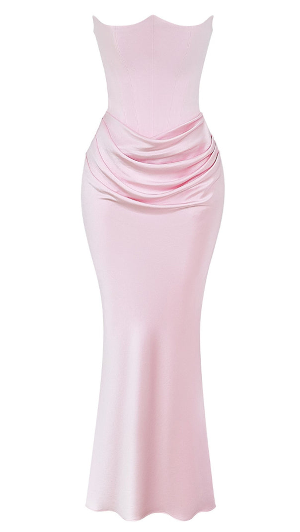AIIZIE PINK VELVET STRAPLESS CORSET MAXI DRESS - product image
