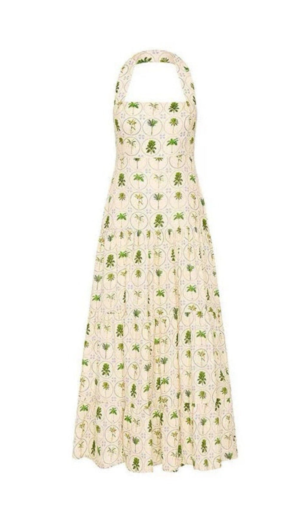 halter neck backless layered floral print maxi dress in green