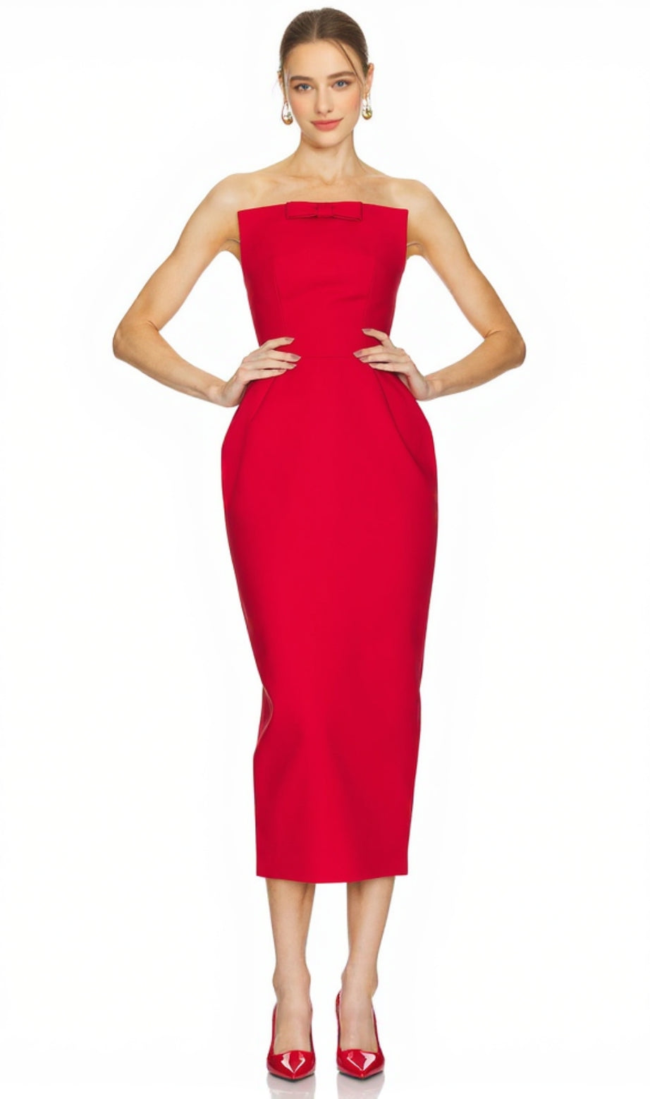 Abito lungo senza spalline con fiocco Amanda in rosso