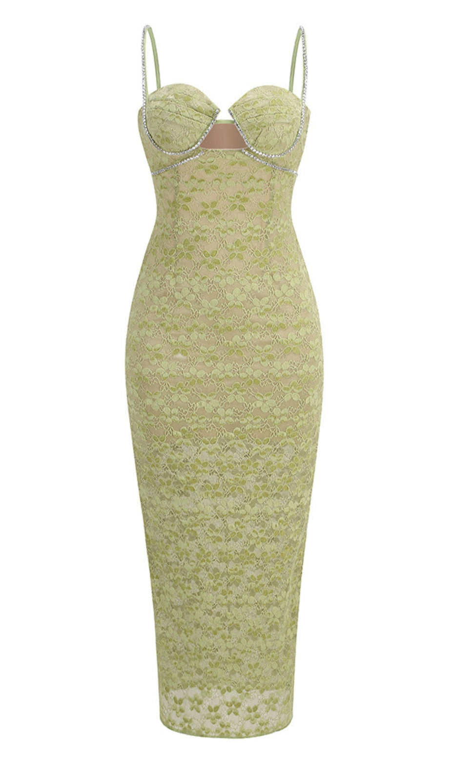 Lace Crystal Green Midi Gowns
