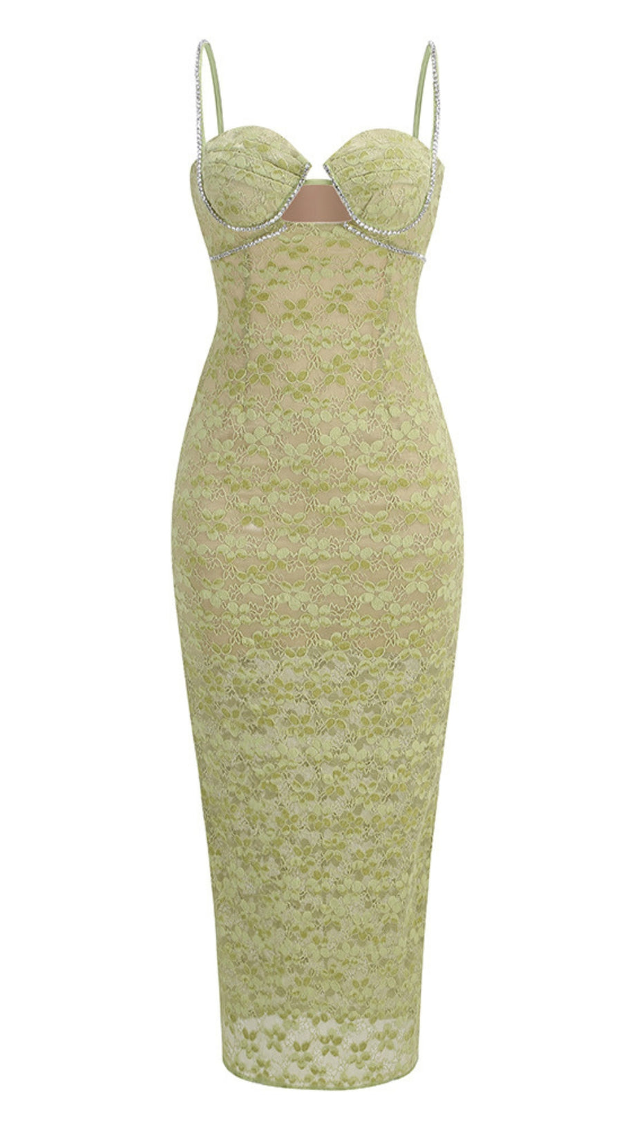 LACE CRYSTAL GREEN MIDI GOWNS