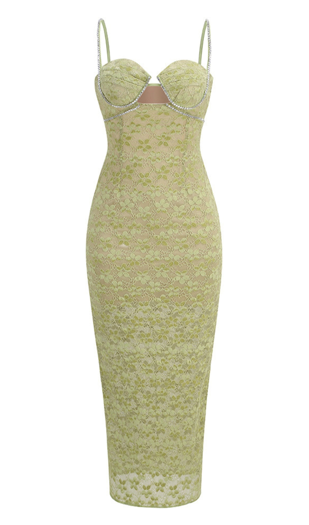 Grüne Midikleider mit Spitze und Kristallen