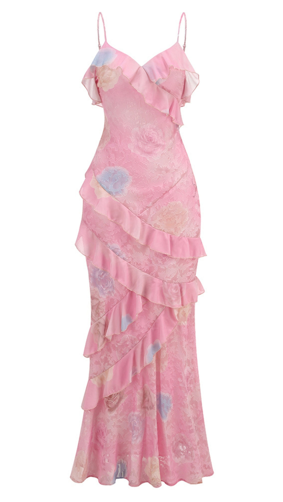 Gerüschtes, farbiges Camisole-Midikleid in Pink