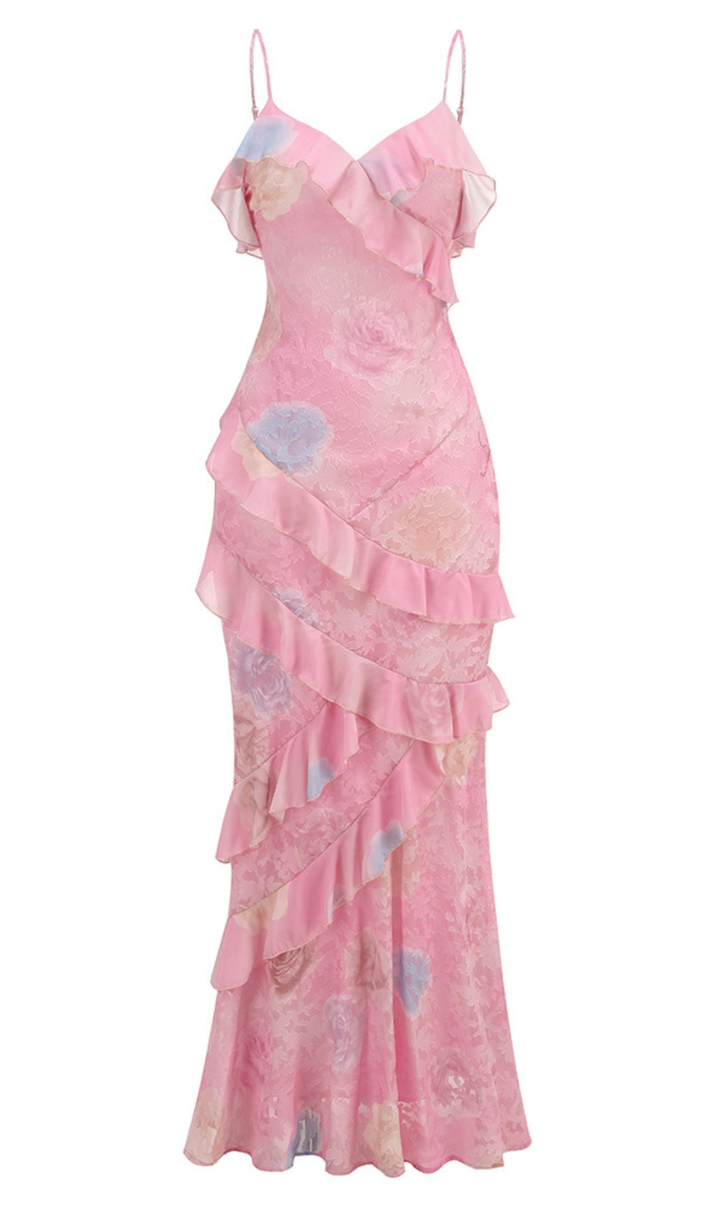 Gerüschtes, farbiges Camisole-Midikleid in Pink