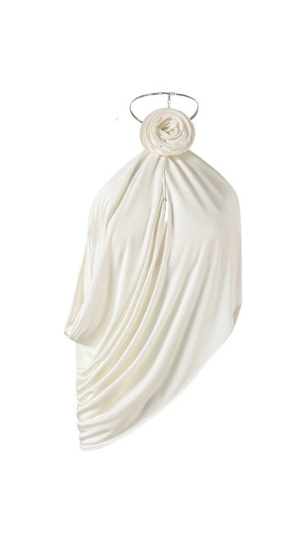 AIIZIE SATIN COWL NECK HALTER TOP IN WHITE - product image