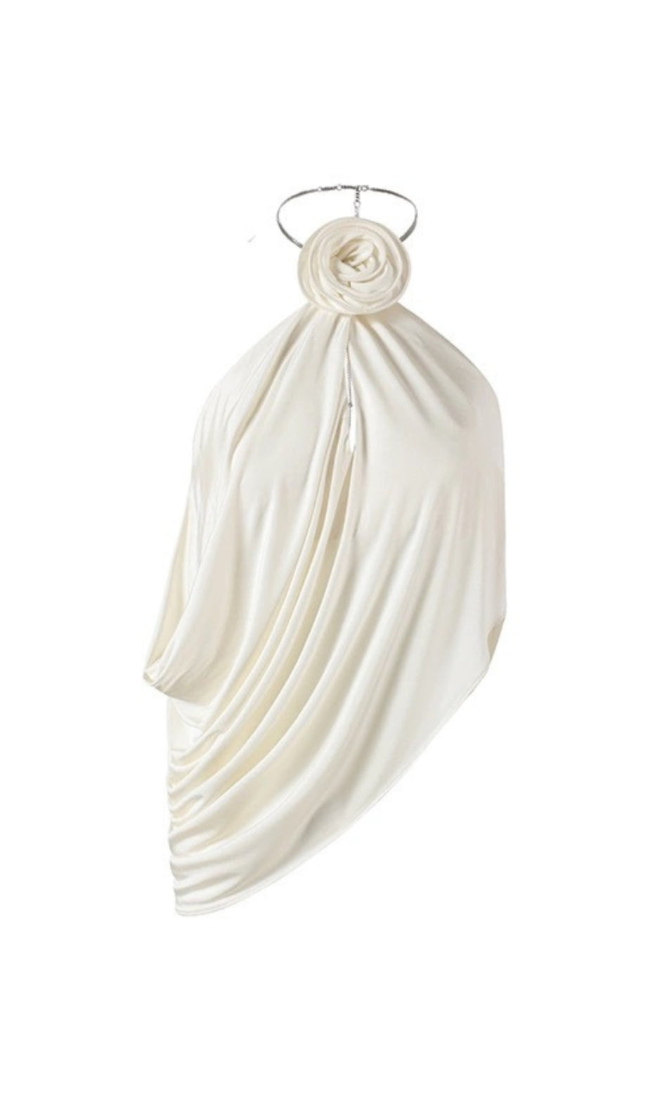 Top con scollo a cappuccio in raso bianco