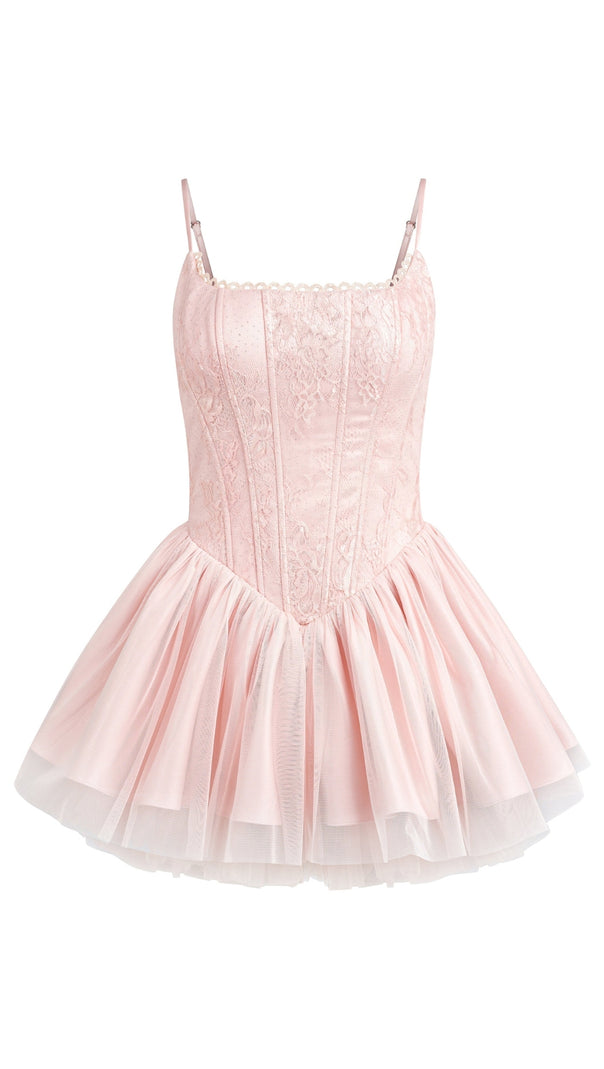 AIIZIE CELESTE LACE BOWKNOT BACKLESS MINI DRESS IN PINK - product image