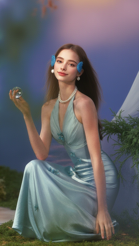 ABITO MIDI CON SCOLLO A V E SCOLLO A V DA PRINCIPESSA A FARFALLA IN AZZURRO CHIARO