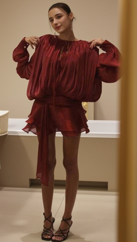 Rotes langärmliges Minikleid mit Schleife 