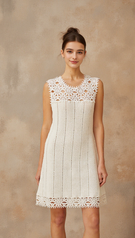 FLORAL CROCHET MINI DRESS IN WHITE