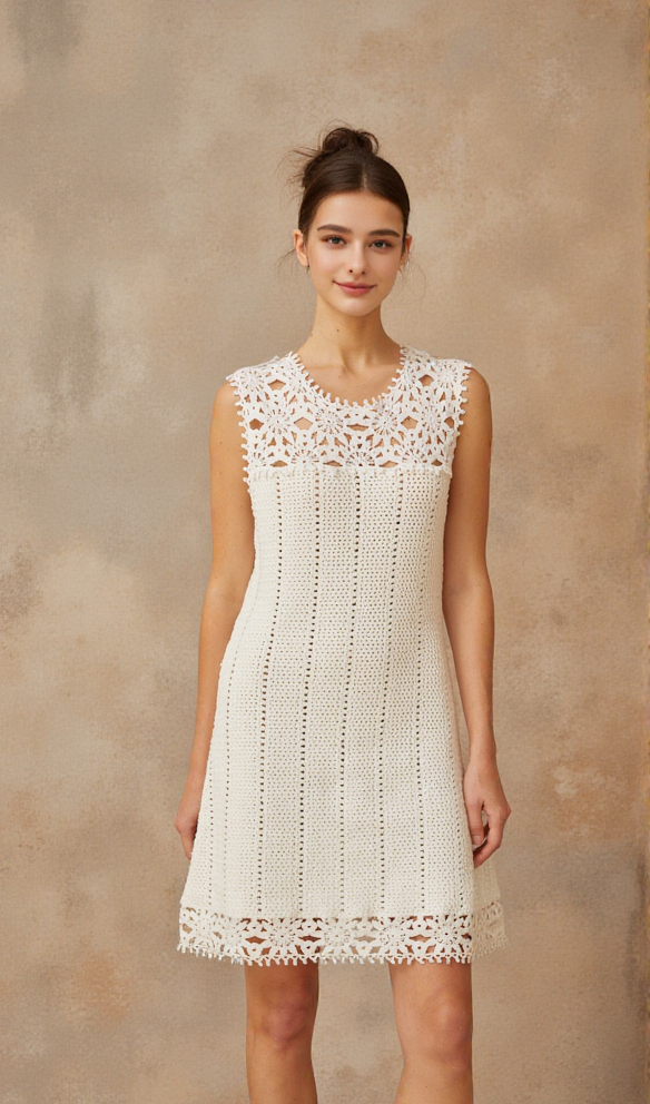 AIIZIE FLORAL CROCHET MINI DRESS IN WHITE - product image