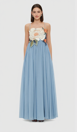 joanne Appliqué Floral Maxi Dress in Powder Blue