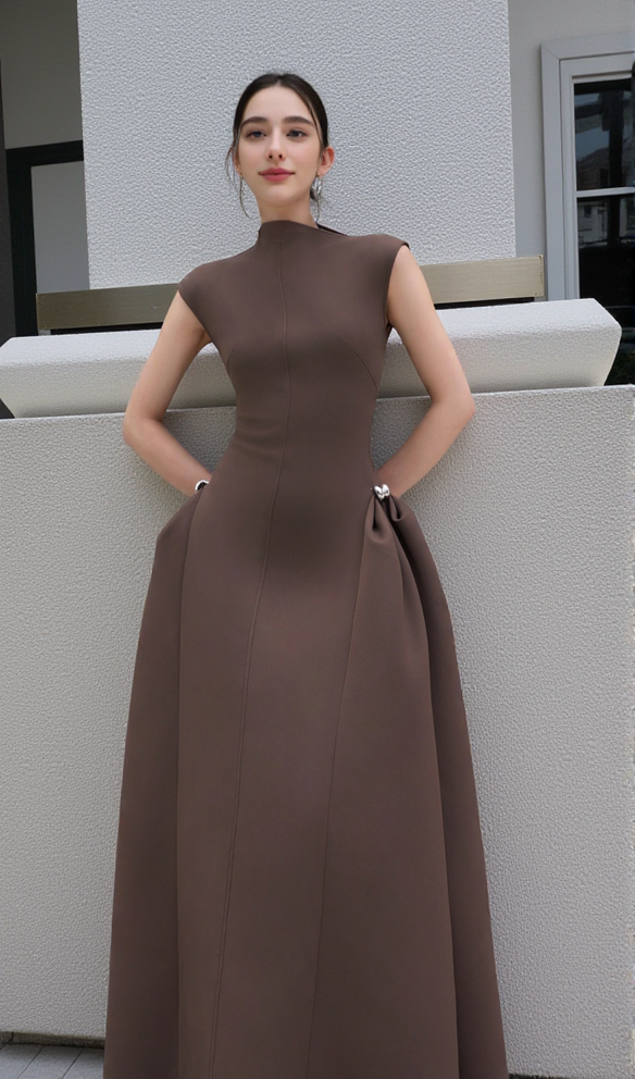 AIIZIE SKATER MAXI DRESS COFFEE - product image