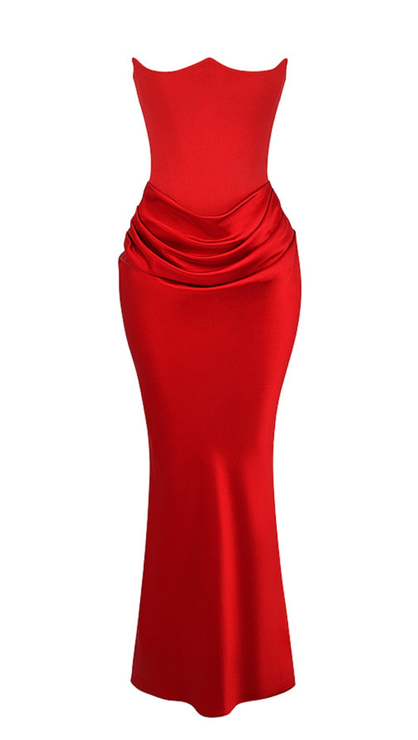 AIIZIE RED VELVET STRAPLESS CORSET MAXI DRESS - product image