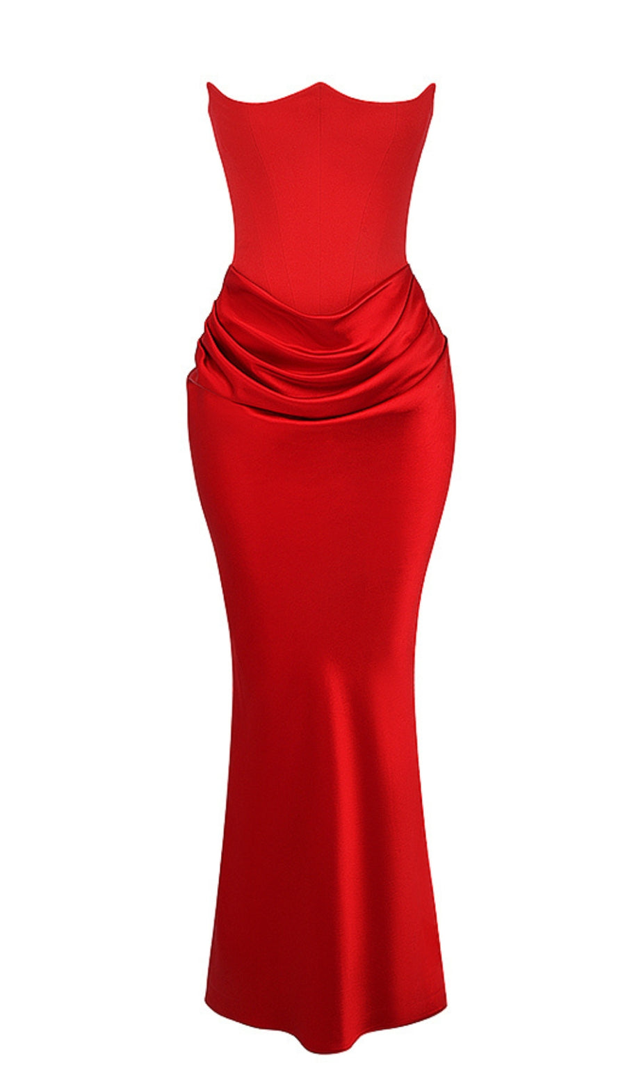 trägerloses Korsett-Maxikleid aus rotem Samt