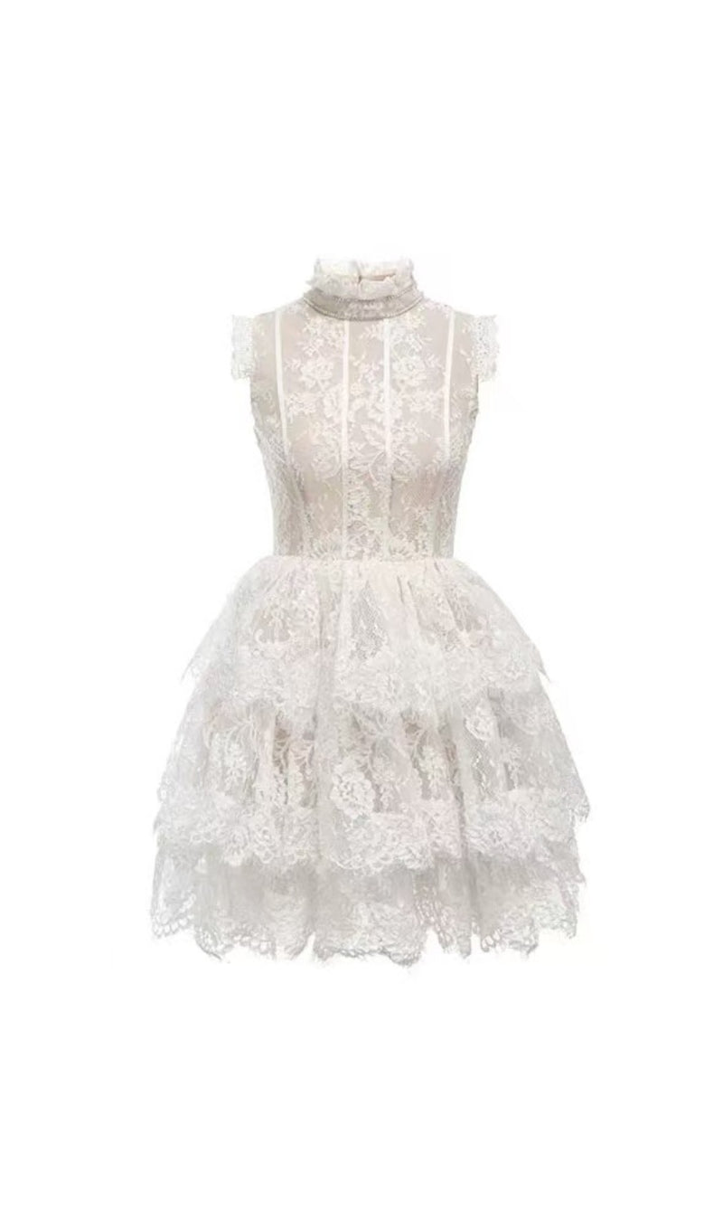 Sweet Sleeveless Lace Cake Dress
