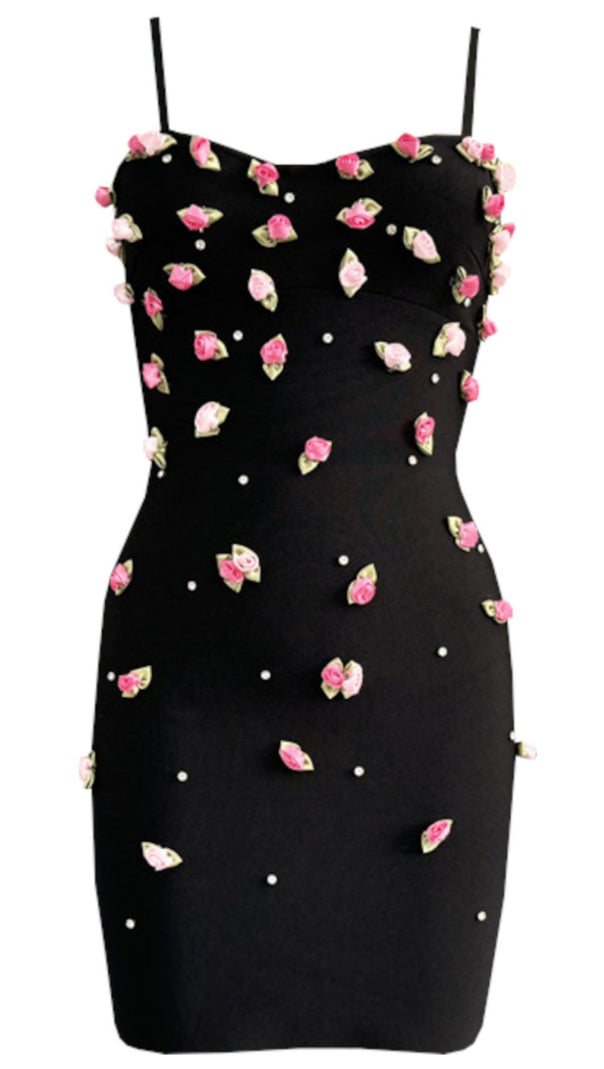 AIIZIE FLORAL PEARL MINI DRESS BLACK - product image