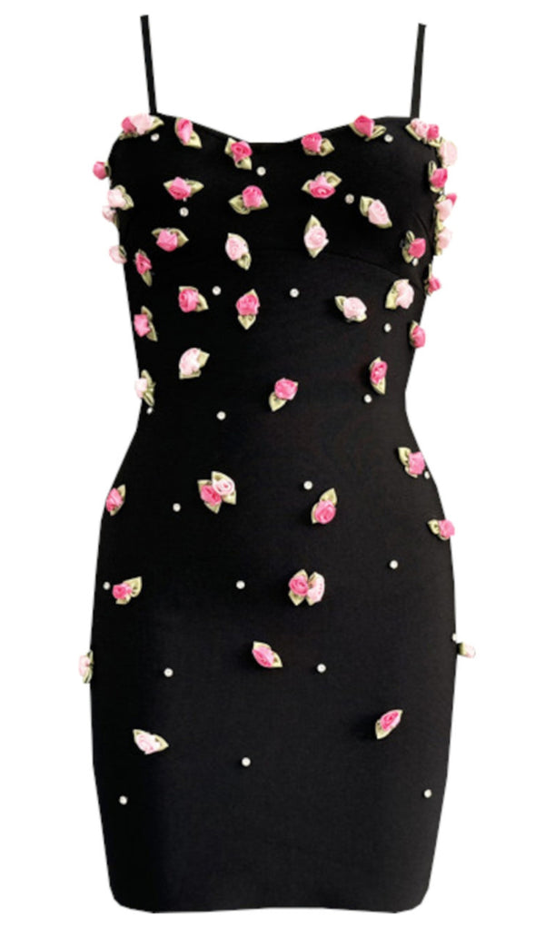 Floral Pearl MINI Dress Black