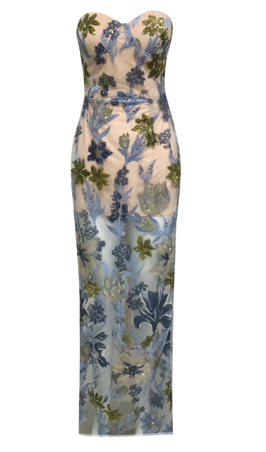 OFF-SHOULDER WITH 3D MESH EMBROIDERED SEQUINS MAXI DRESS WHITE