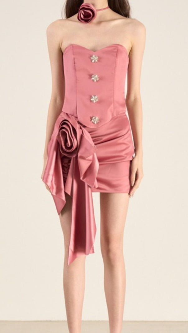 AIIZIE TUBE TOP ROSETTE MINI TWO PIECE DRESS IN PINK - product image