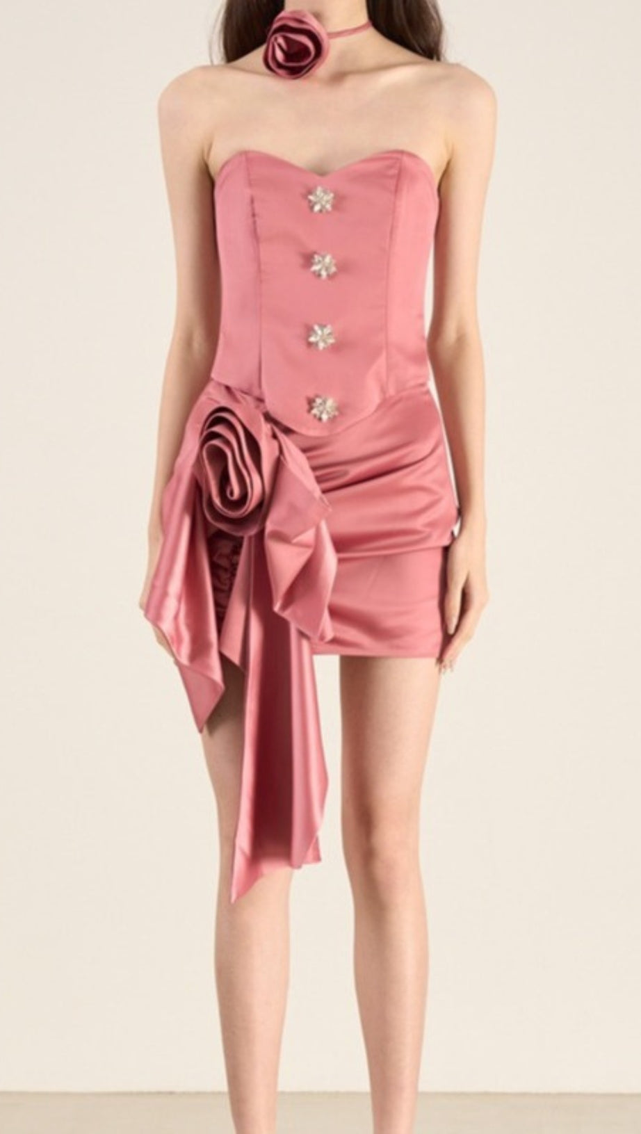 Zweiteiliges Mini-Kleid mit Tube-Top und Rosette-Muster in Rosa