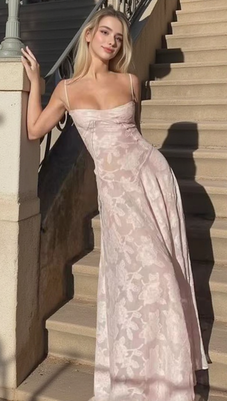 Sling-Maxikleid mit 3D-Blumenmuster in Rosa 