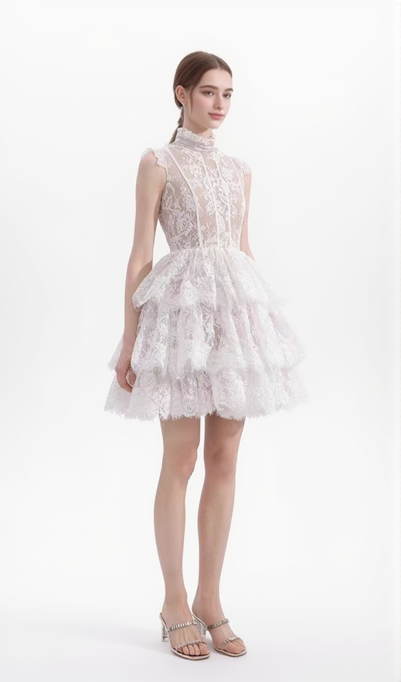 AIIZIE SWEET SLEEVELESS LACE CAKE DRESS - product image