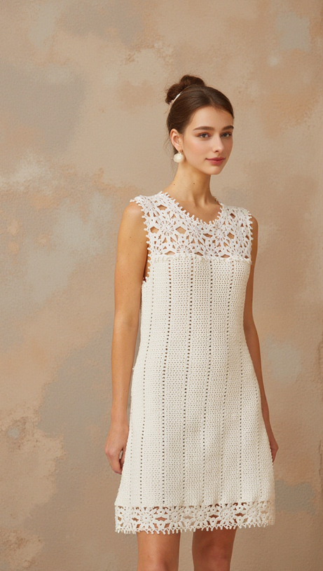 FLORAL CROCHET MINI DRESS IN WHITE