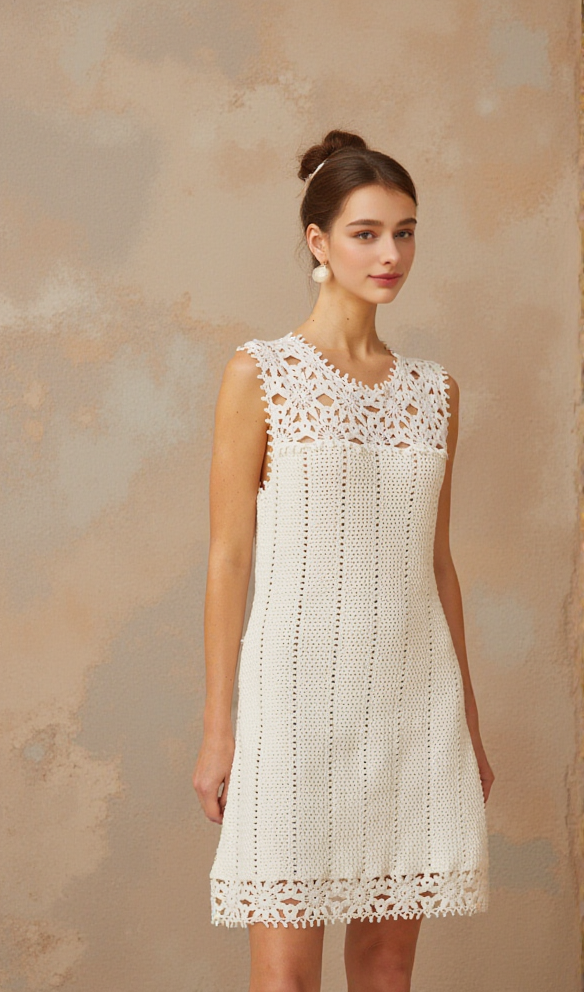 AIIZIE FLORAL CROCHET MINI DRESS IN WHITE - product image