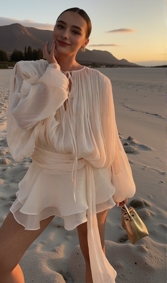 AIIZIE APRICOT LONG SLEEVE TIE MINI DRESS - product image