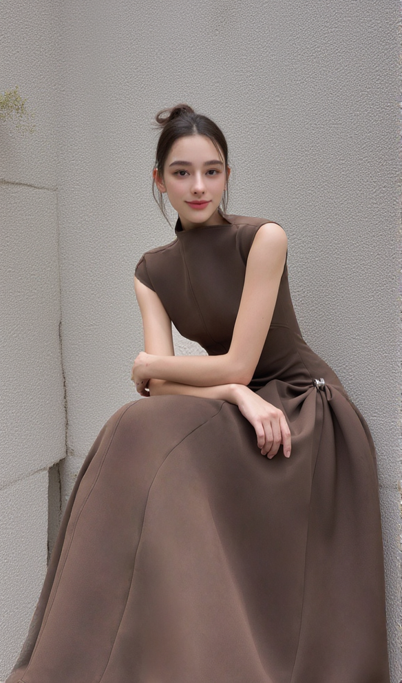 AIIZIE SKATER MAXI DRESS COFFEE - product image
