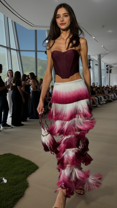 STRAPLESS TASSEL TWO PIECE MAXI DRESS BURGUNDY